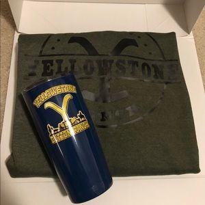Yellowstone sweater and tin tumbler